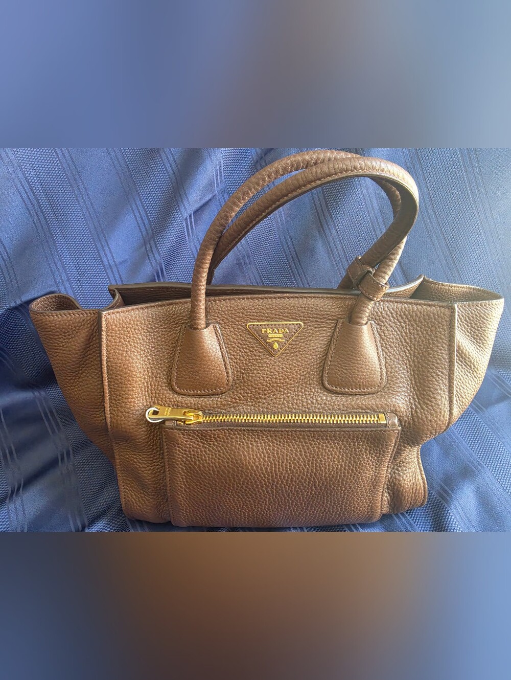 Prada Brown Pebbled Leather Top-Handle Satchel GHW